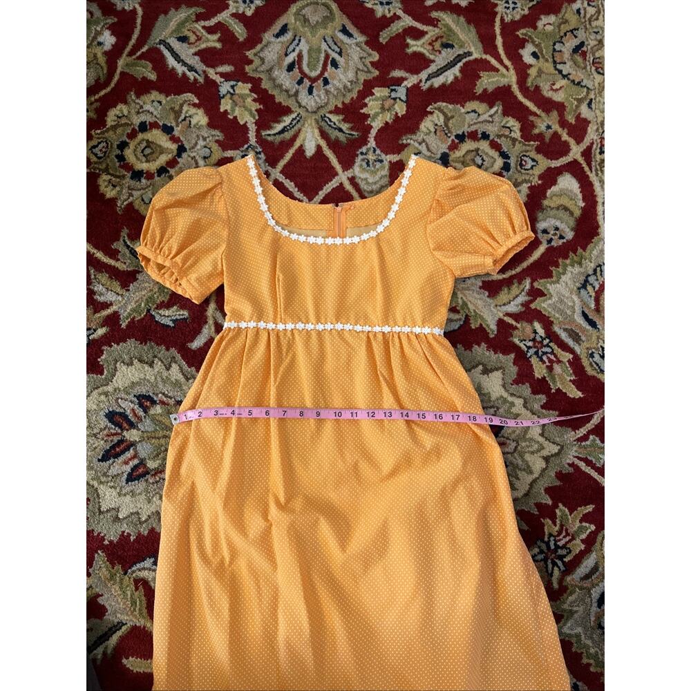 Vintage S 1960s 70s Handmade Apricot Bridesmaid Dress Polka Dot Daisy Retro Maxi - Picture 11 of 12